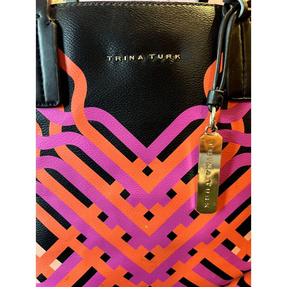 Trina Turk Geo Canyon Tote Black Pink Orange Shoulder Bag Pre-owned w/ Tag